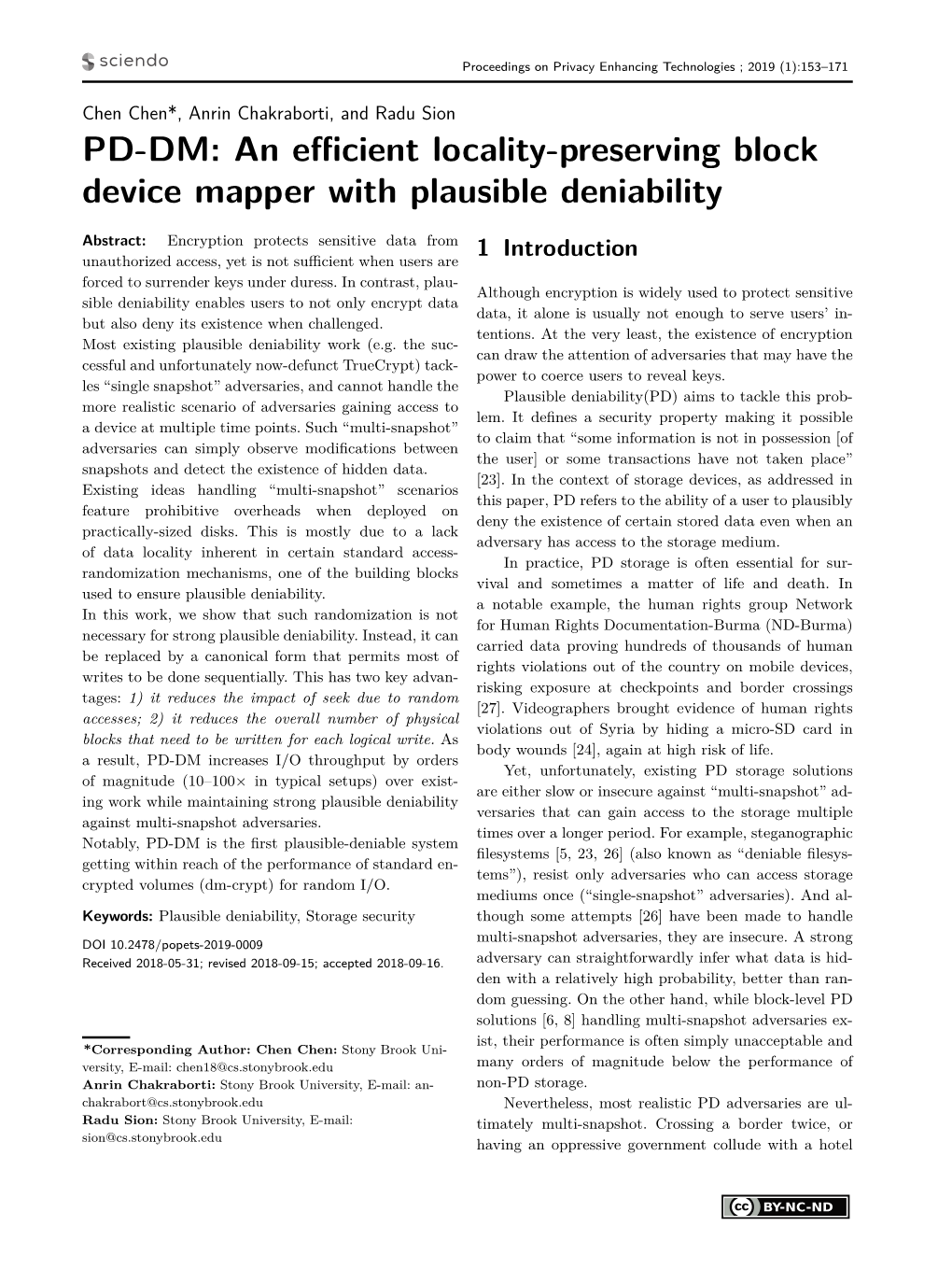 PD-DM: an Eﬃcient Locality-Preserving Block Device Mapper with Plausible Deniability