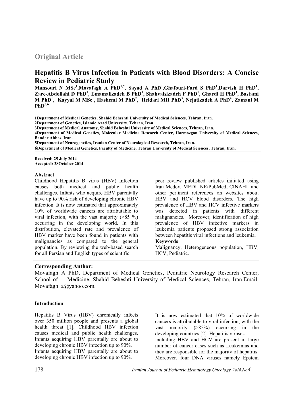 Hepatitis B Virus Infection in Patients with Blood Disorders: a Concise