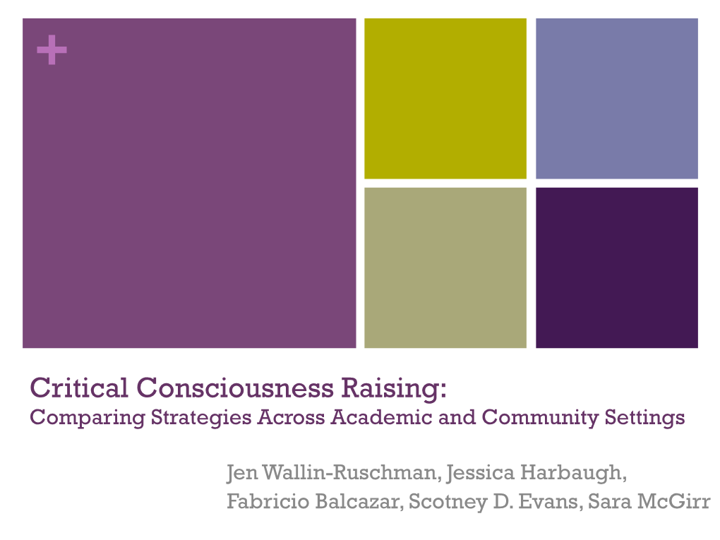 Critical Consciousness Raising: Comparing Strategies Across Academic and Community Settings