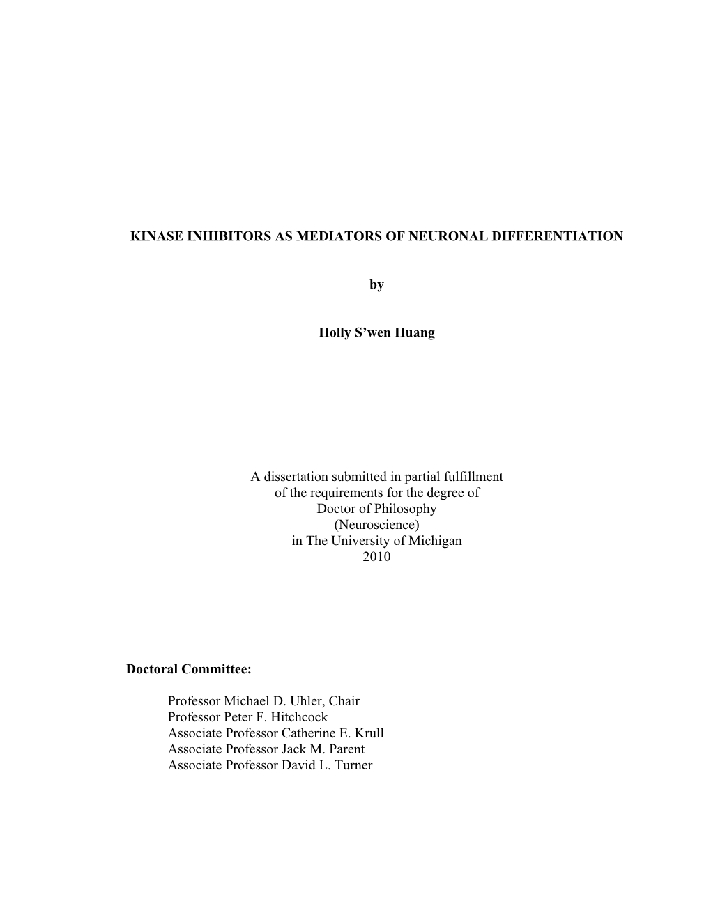 Kinase Inhibitors As Mediators of Neuronal Differentiation