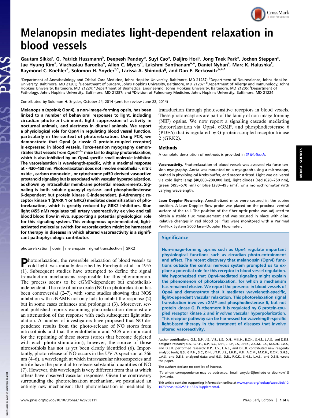 Melanopsin Mediates Light-Dependent Relaxation in Blood Vessels