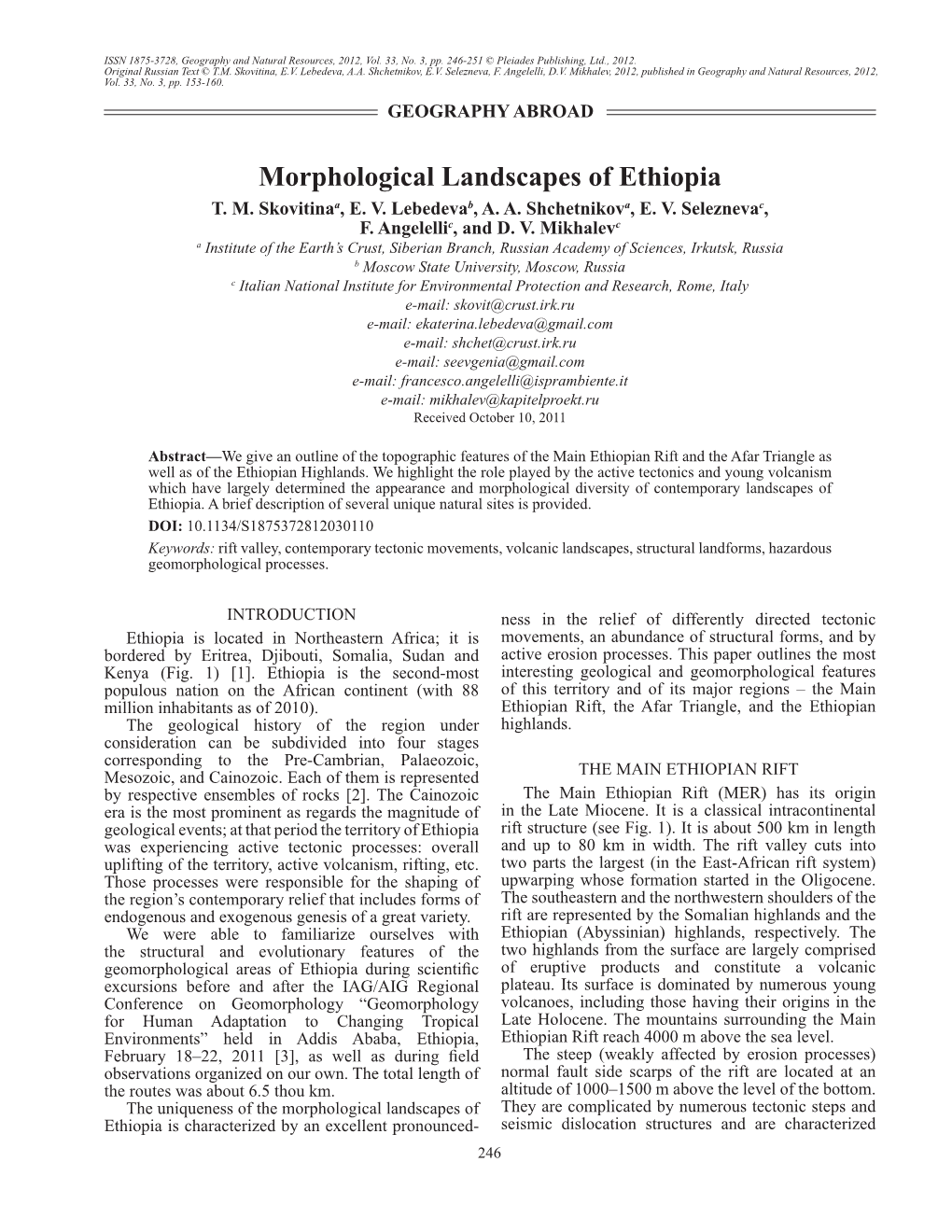 Morphological Landscapes of Ethiopia T