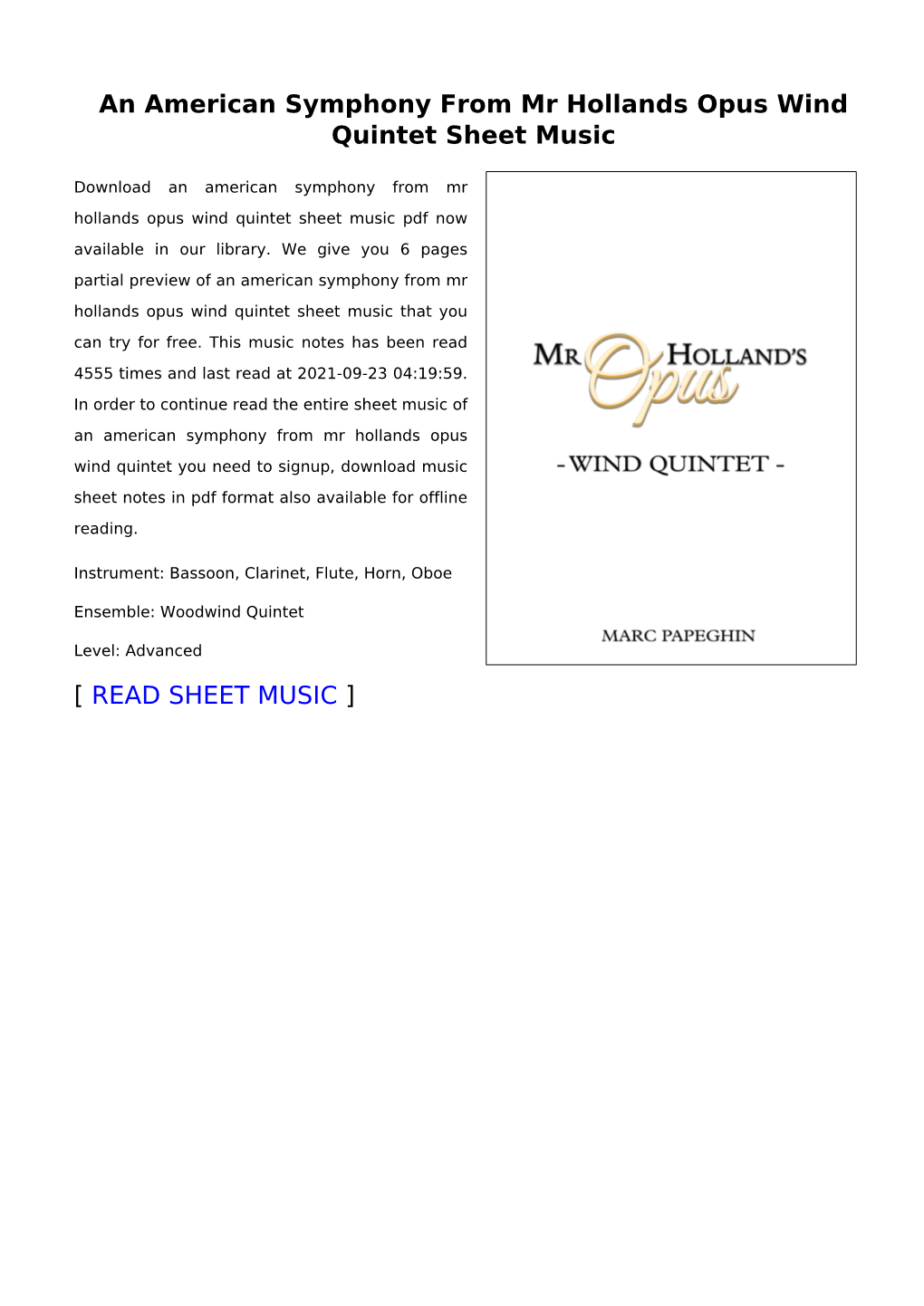 An American Symphony from Mr Hollands Opus Wind Quintet Sheet Music