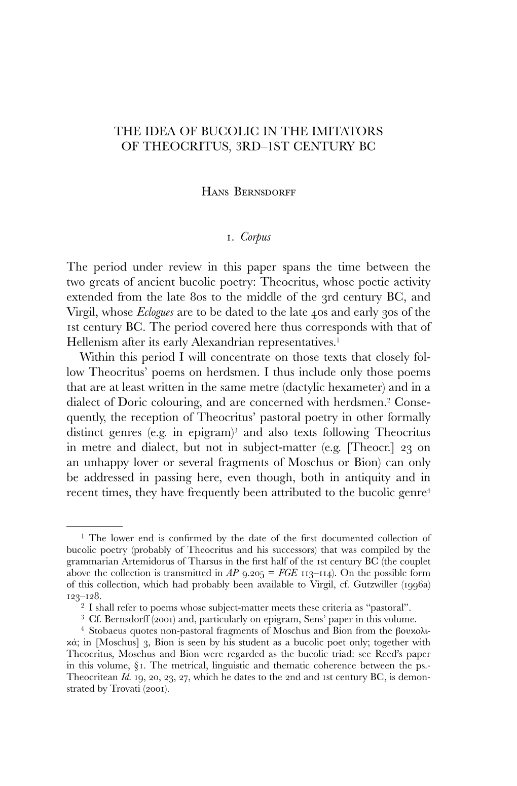 The Idea of Bucolic in the Imitators of Theocritus, 3Rd–1St Century Bc