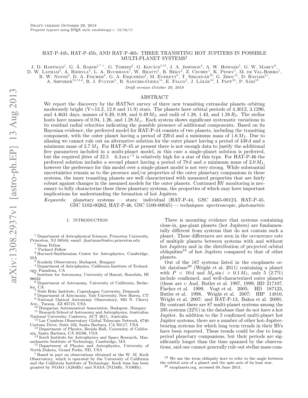 HAT-P-44B, HAT-P-45B, and HAT-P-46B: Three Transiting Hot Jupiters in Possible Multi-Planet Systems