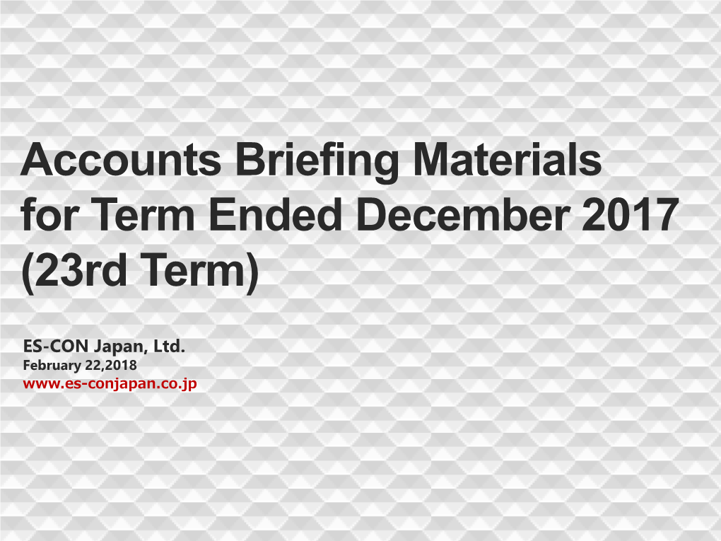 Materials of Financial Results Briefing for the Fiscal Year Ended