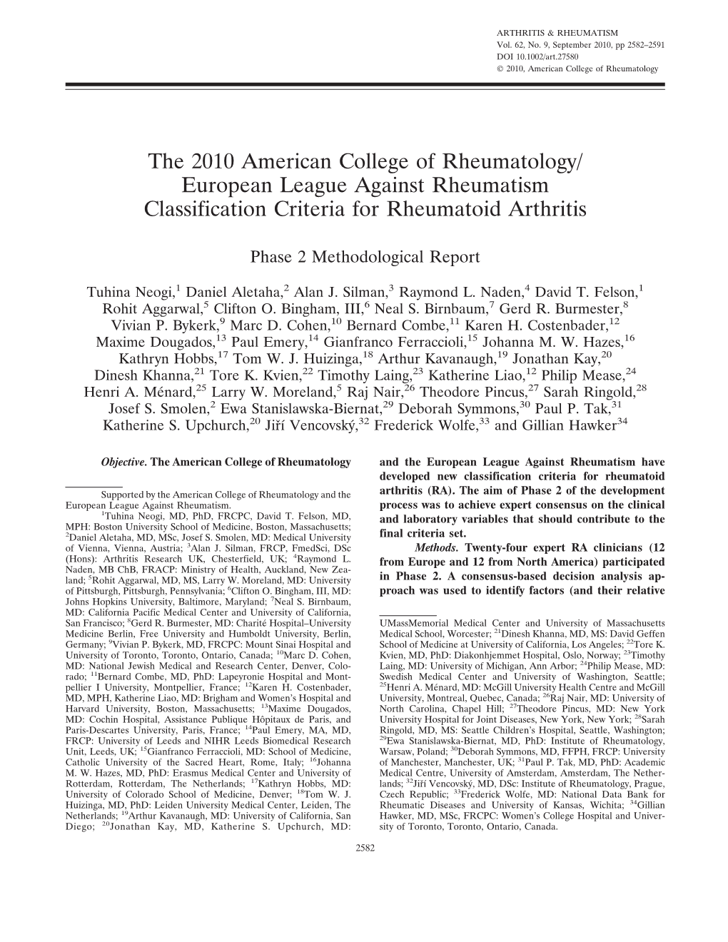 The 2010 American College of Rheumatology/European League