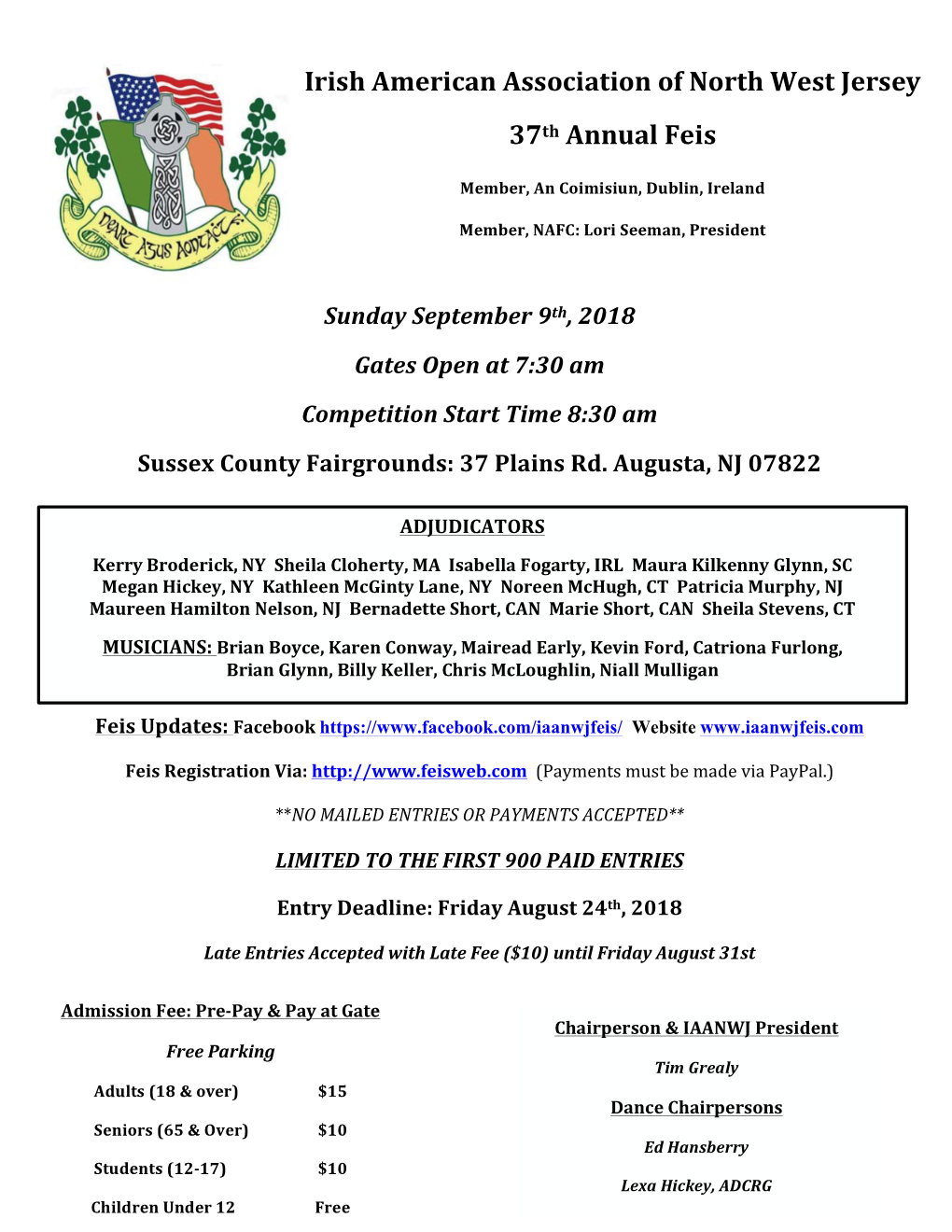 Irish American Association of North West Jersey 37Th Annual Feis