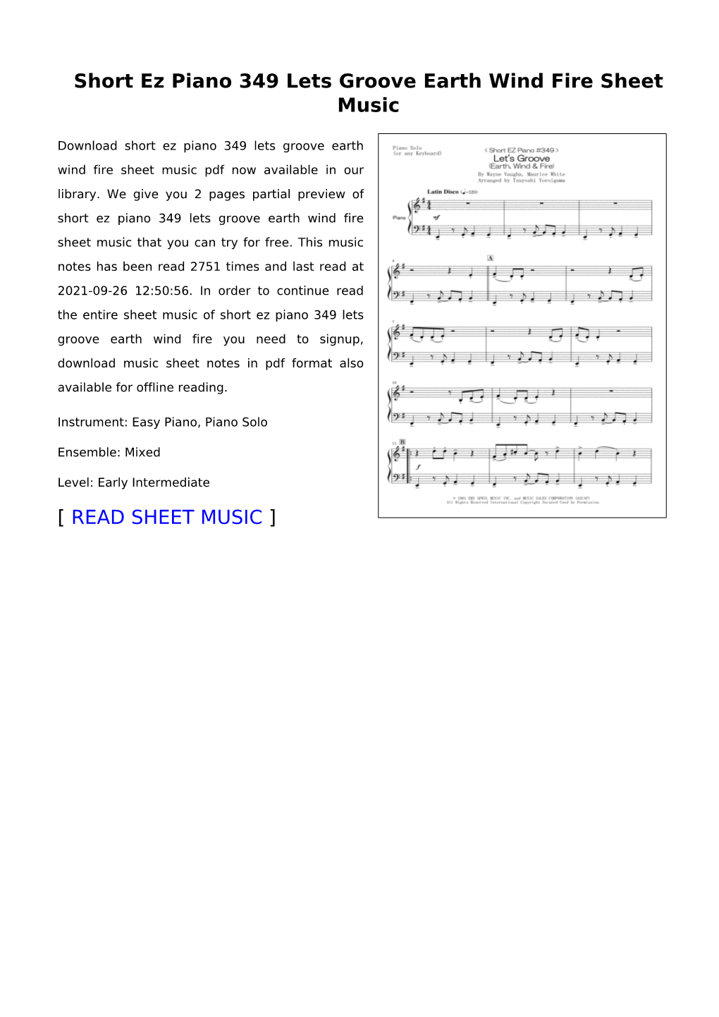 Short Ez Piano 349 Lets Groove Earth Wind Fire Sheet Music