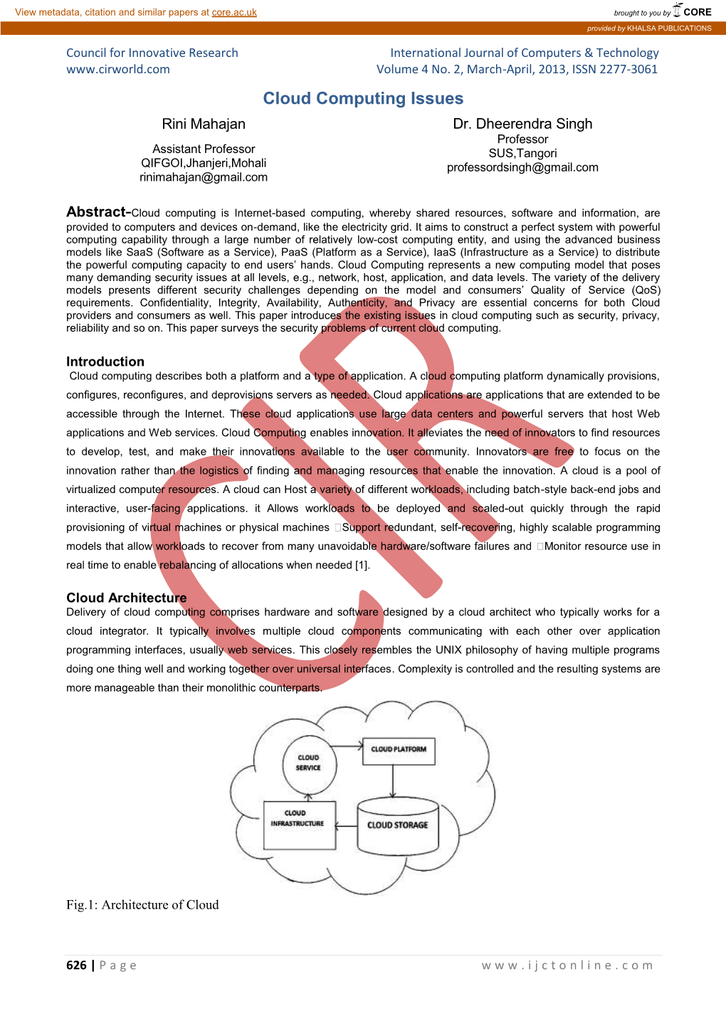 Cloud Computing Issues Rini Mahajan Dr