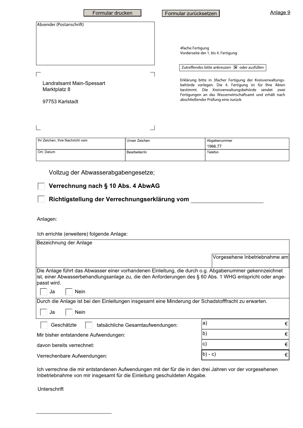 Verrechnung Nach § 10 Abs. 4 Abwag Richtigstellung Der