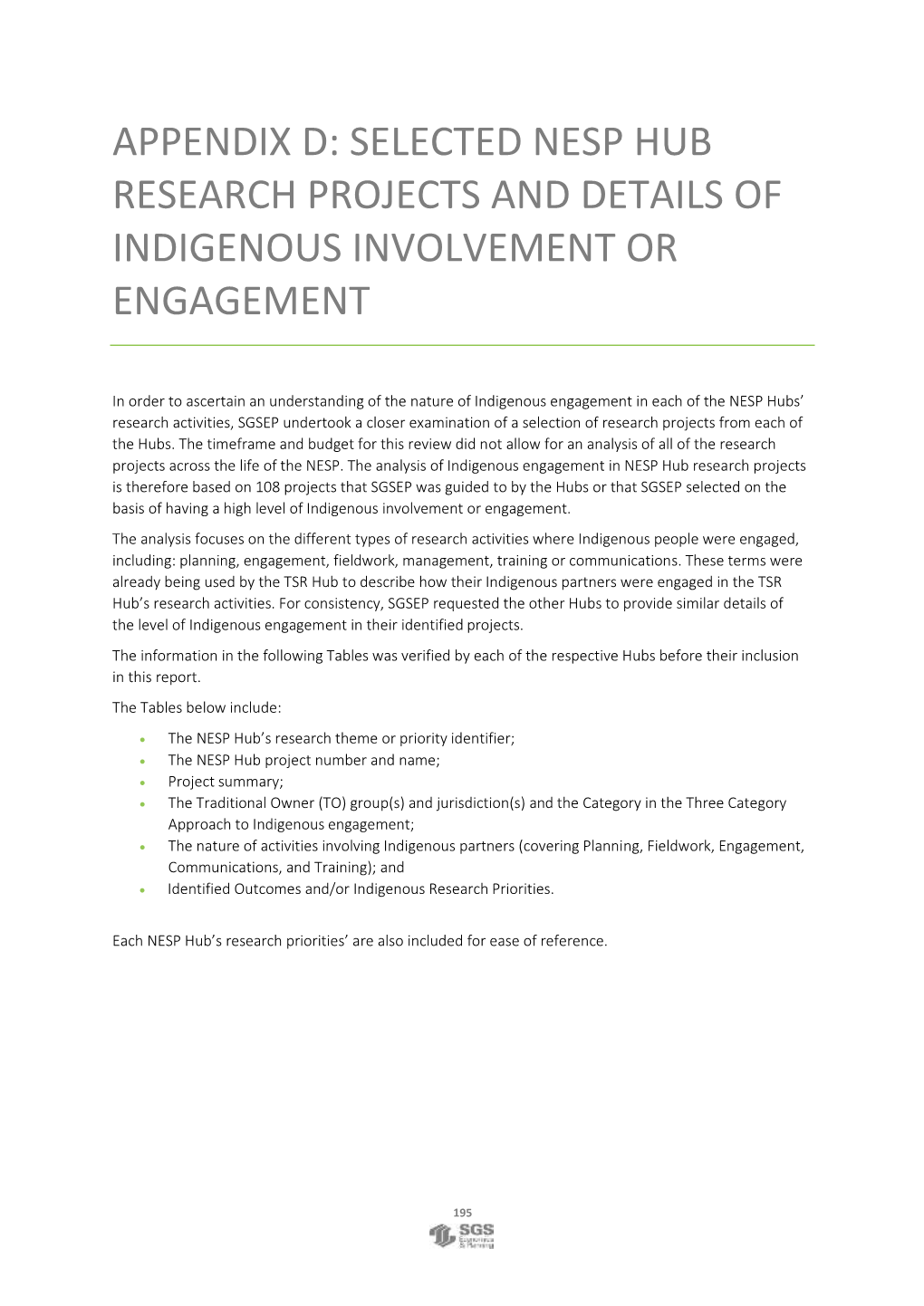 Nesp Hub Research Projects and Details of Indigenous Involvement Or Engagement