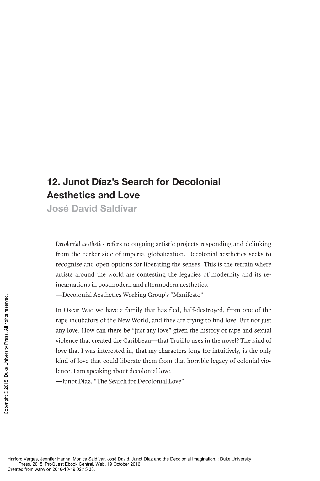 12. Junot Díaz's Search for Decolonial Aesthetics and Love