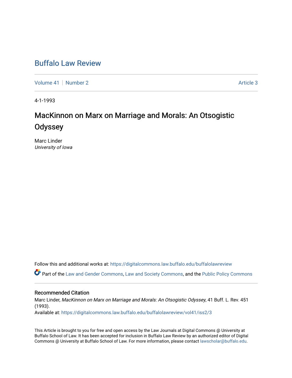 Mackinnon on Marx on Marriage and Morals: an Otsogistic Odyssey