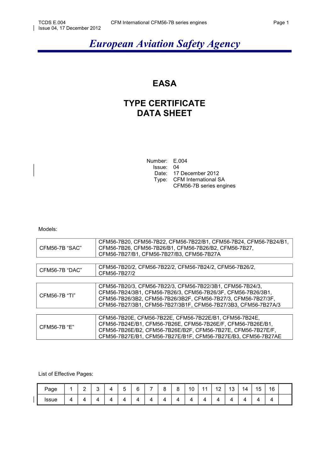 EASA E 004 TCDS Issue 4 CFM56-7B