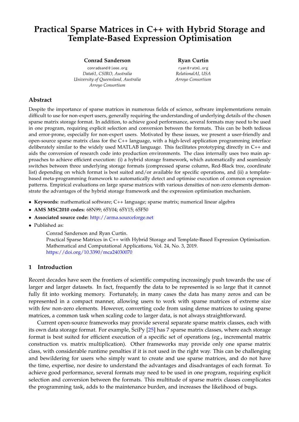 Practical Sparse Matrices in C++ with Hybrid Storage and Template-Based Expression Optimisation