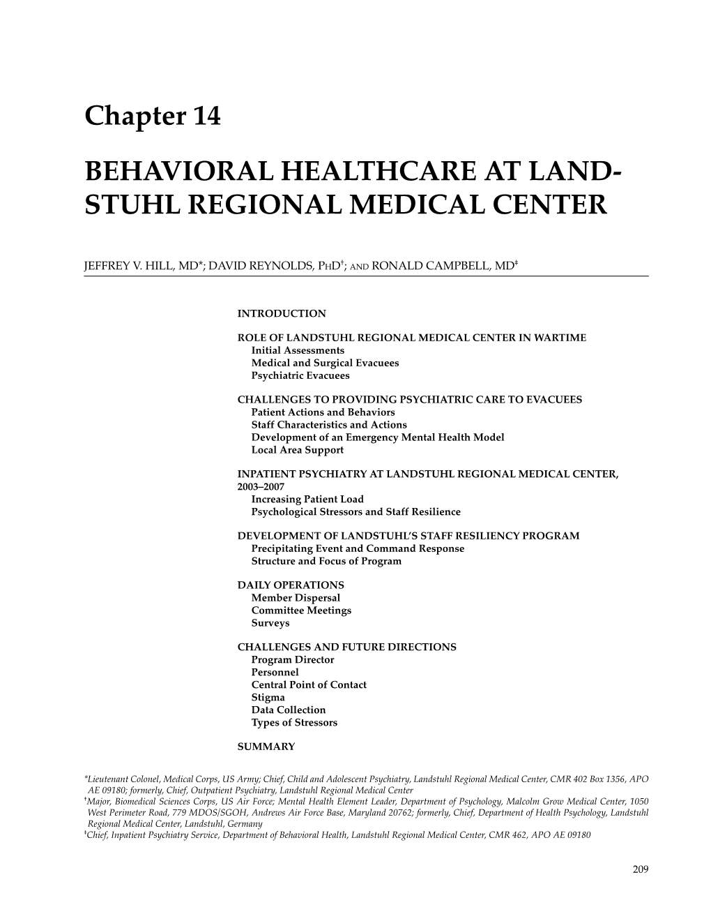 Chapter 14 Behavioral Healthcare at Land- Stuhl Regional Medical Center