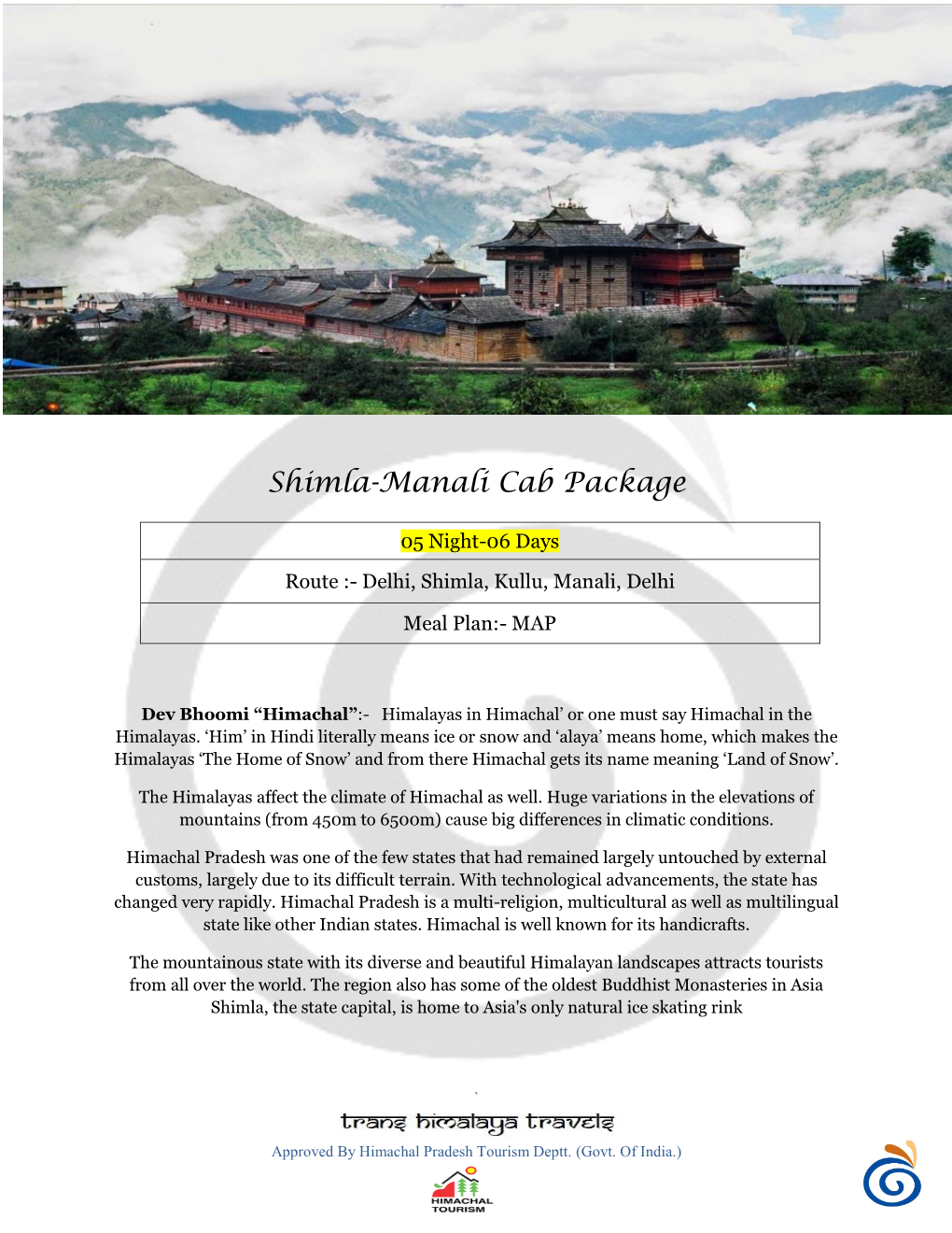 Shimla-Manali Cab Package