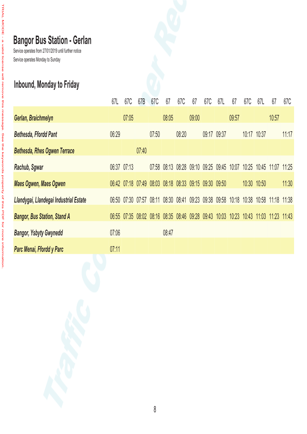 Bangor Bus Station - Gerlan Service Operates from 27/01/2019 Until Further Notice Service Operates Monday to Sunday