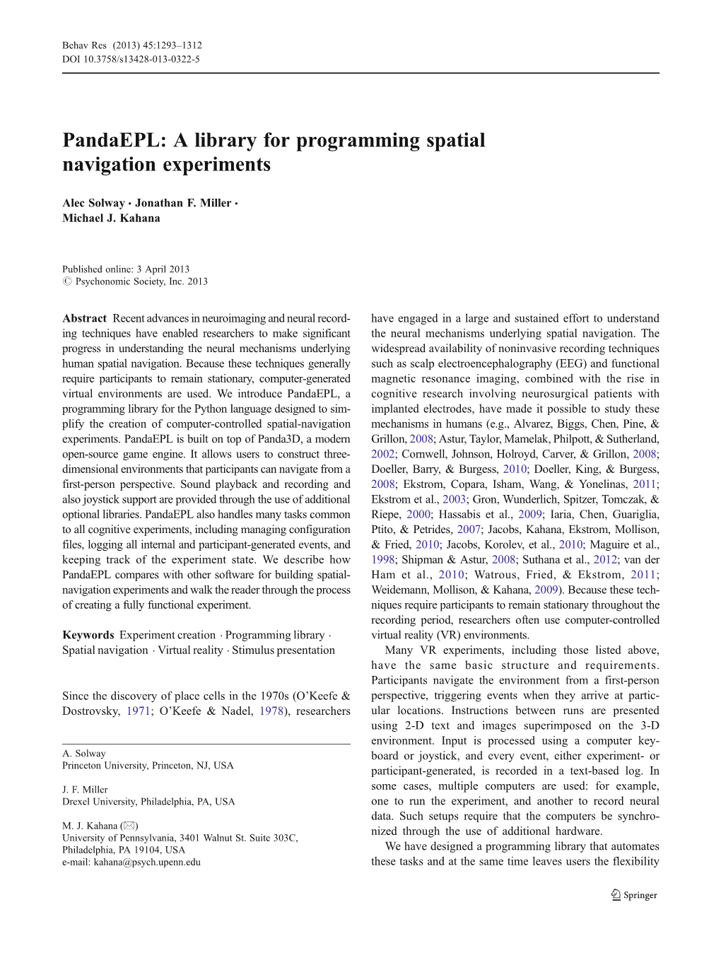 Pandaepl: a Library for Programming Spatial Navigation Experiments