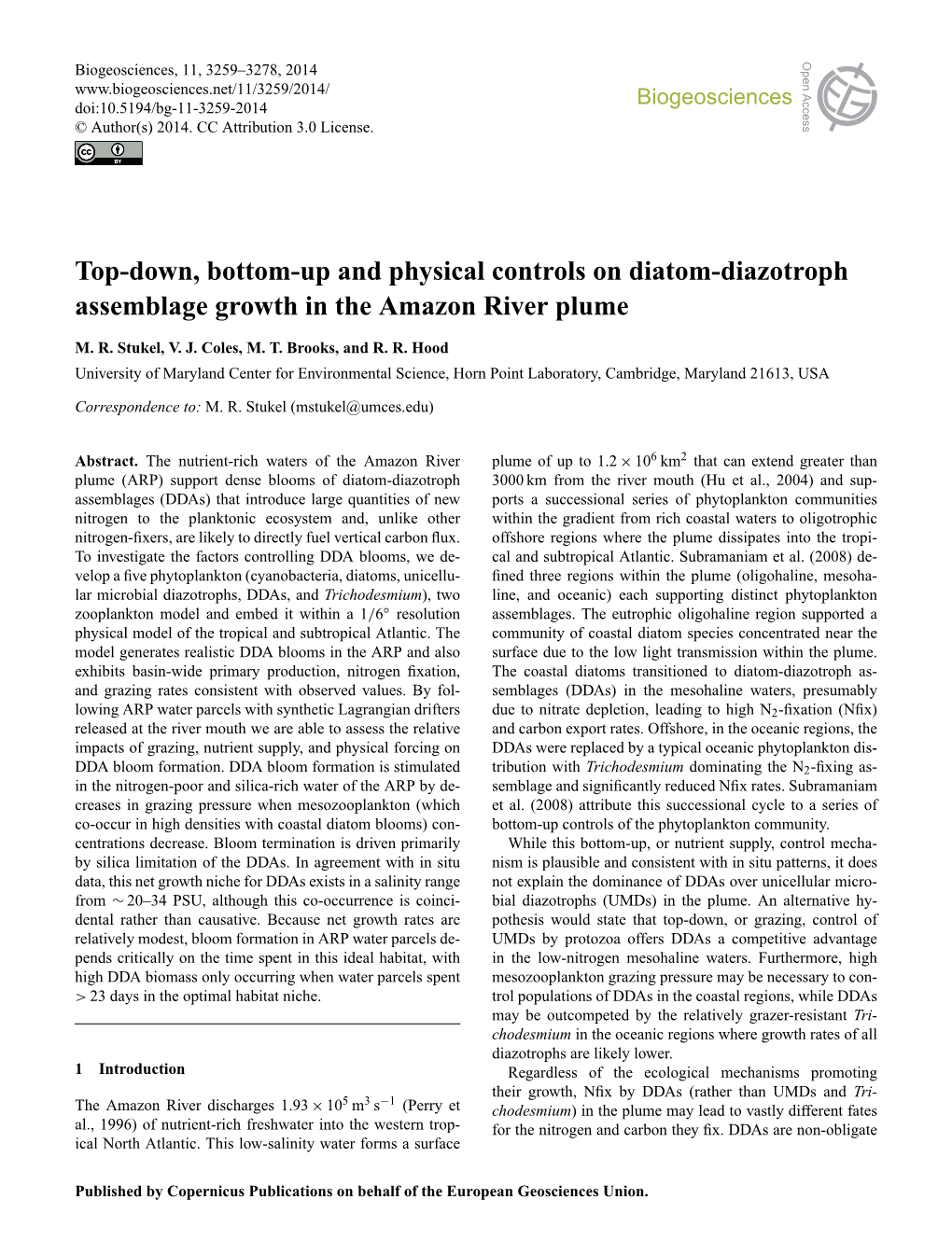 Top-Down, Bottom-Up and Physical Controls on Diatom-Diazotroph Assemblage Growth in the Amazon River Plume