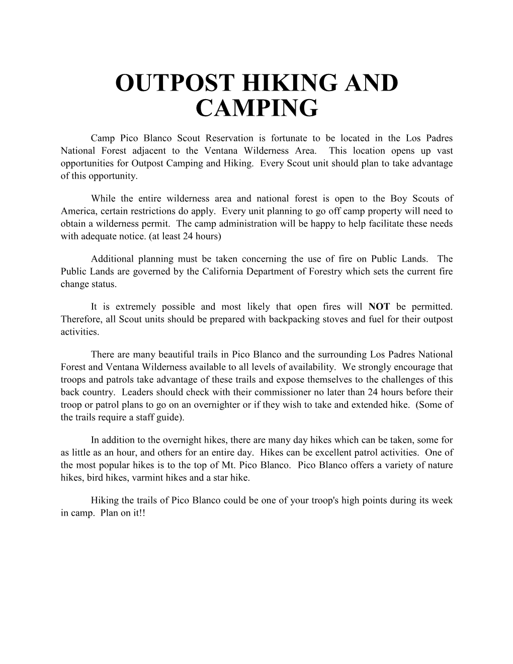 Outpost Hiking and Camping