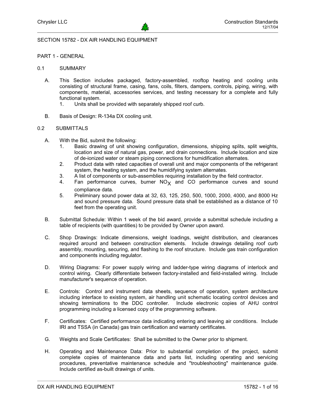 Section 15782 - Dx Air Handling Equipment