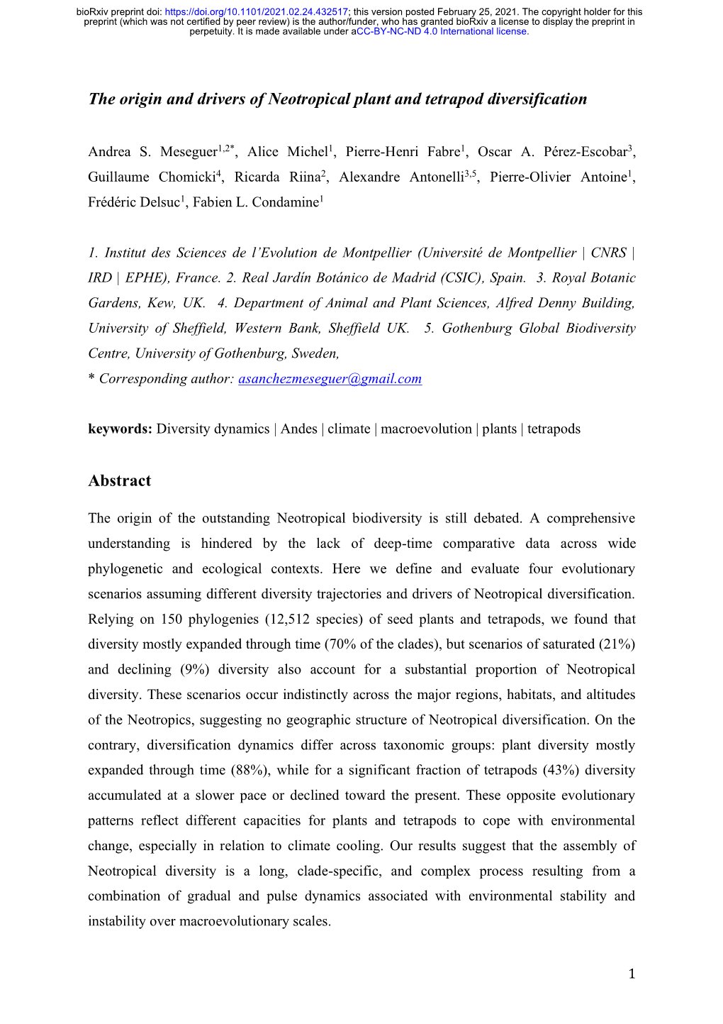 The Origin and Drivers of Neotropical Plant and Tetrapod Diversification