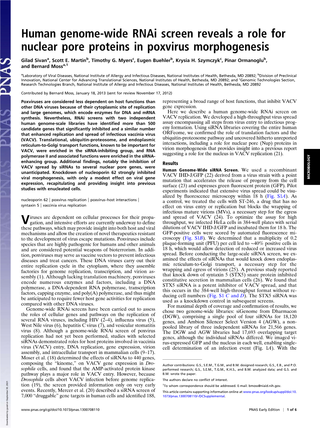 Human Genome-Wide Rnai Screen Reveals a Role for Nuclear Pore Proteins in Poxvirus Morphogenesis