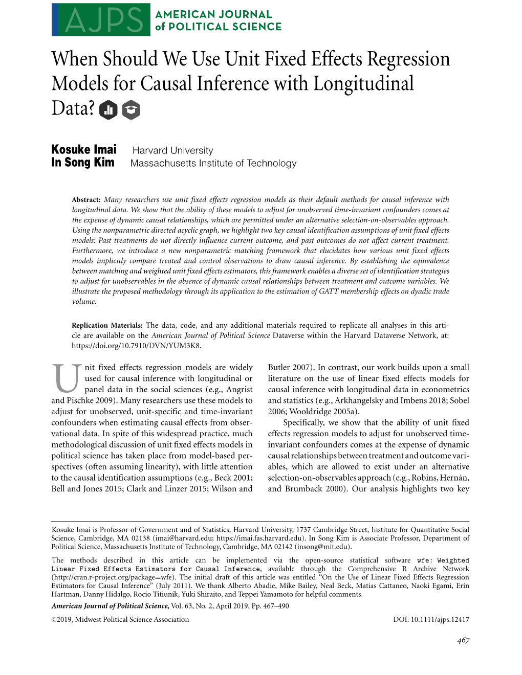 When Should We Use Unit Fixed Effects Regression Models for Causal Inference with Longitudinal Data?