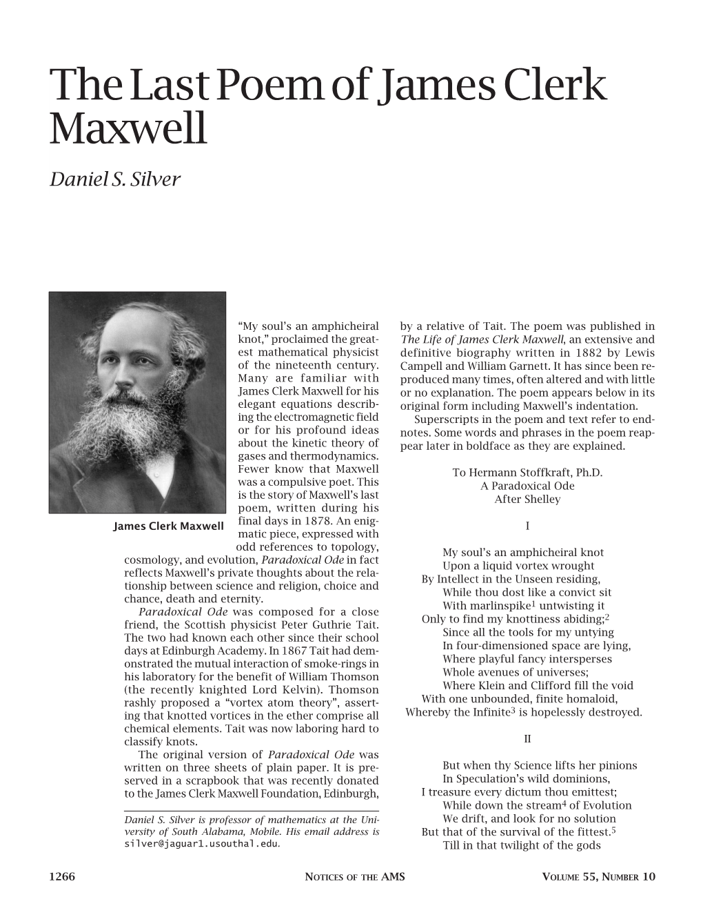 The Last Poem of James Clerk Maxwell Daniel S