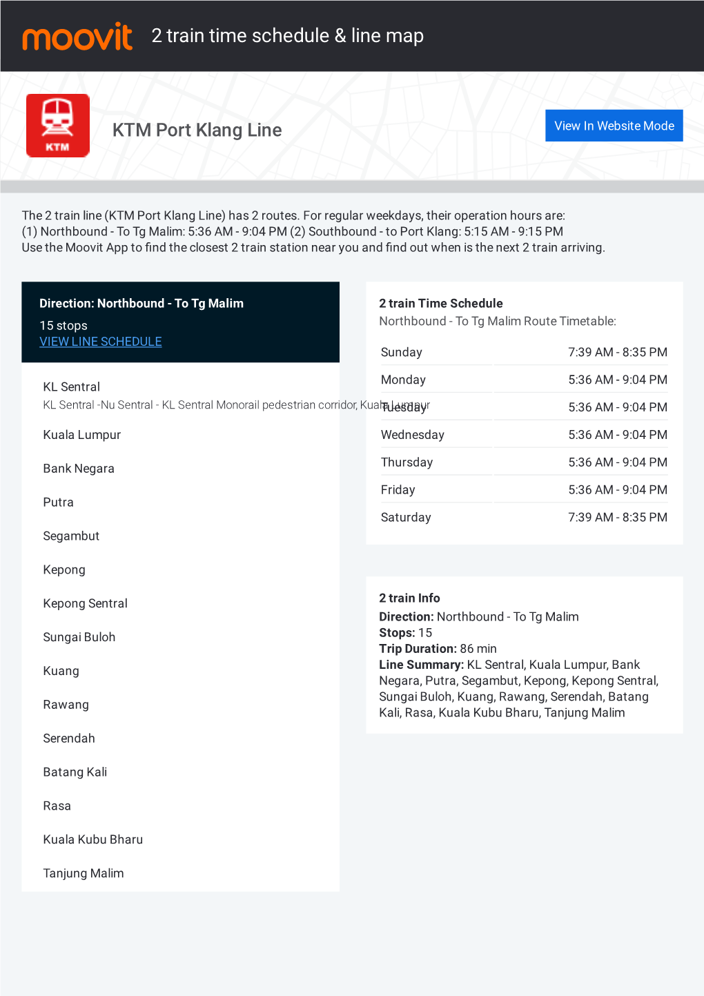 2 Train Time Schedule & Line Route