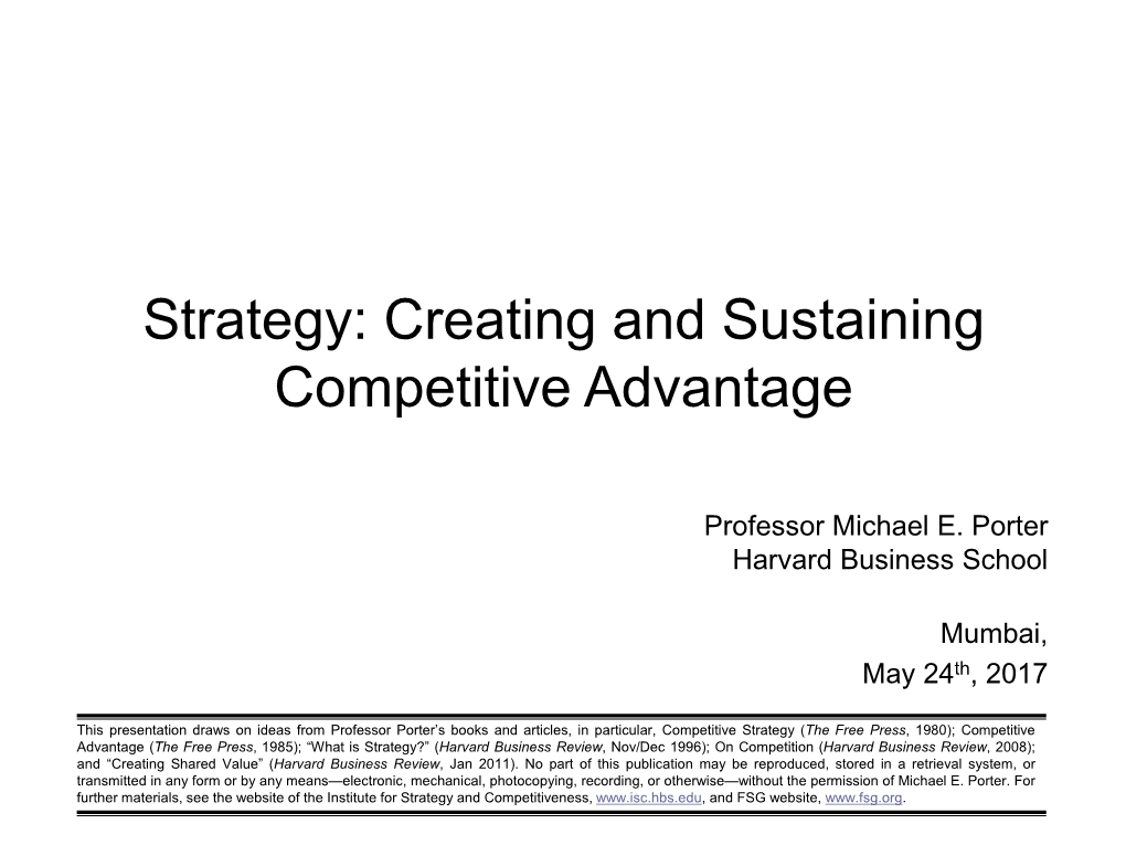 Strategy: Creating and Sustaining Competitive Advantage