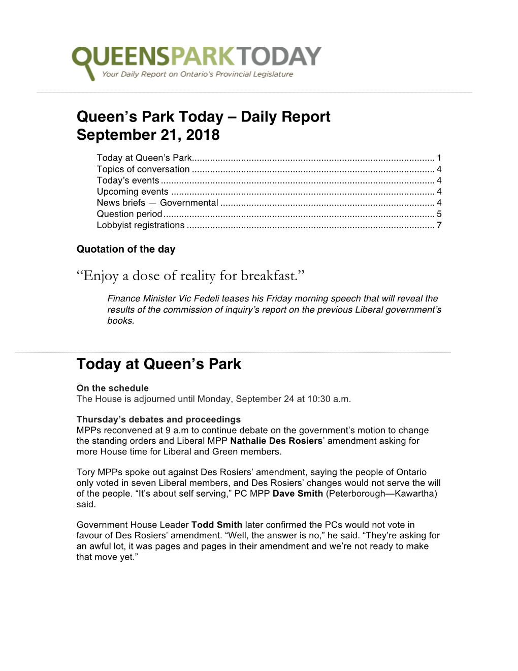 Daily Report September 21, 2018