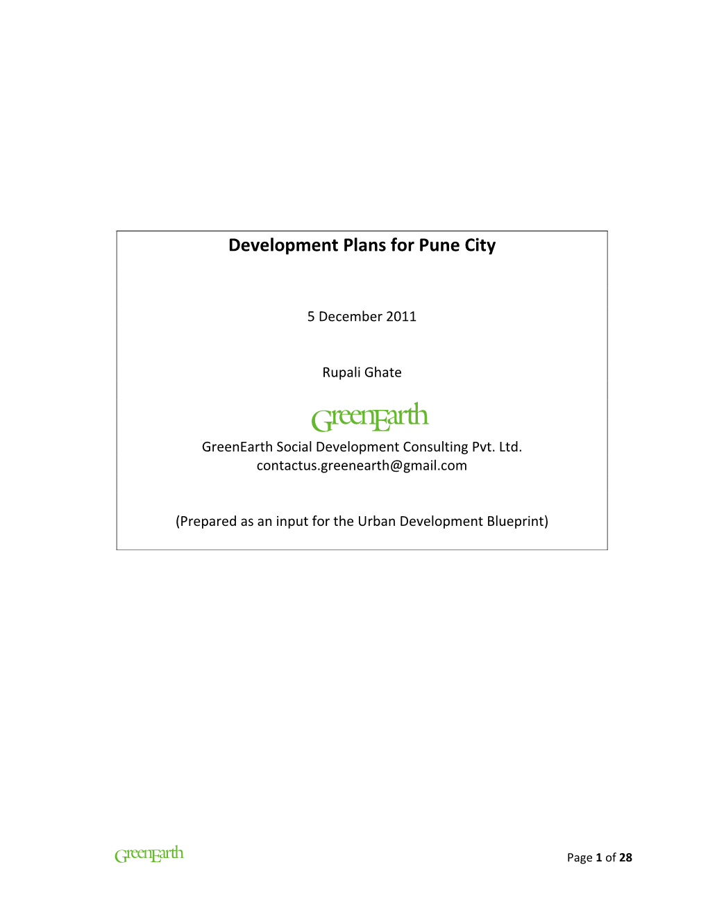 Development Plans for Pune City