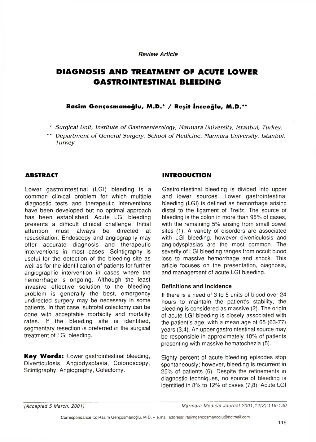 Diagnosis and Treatment of Acute Lower Gastrointestinal Bleeding