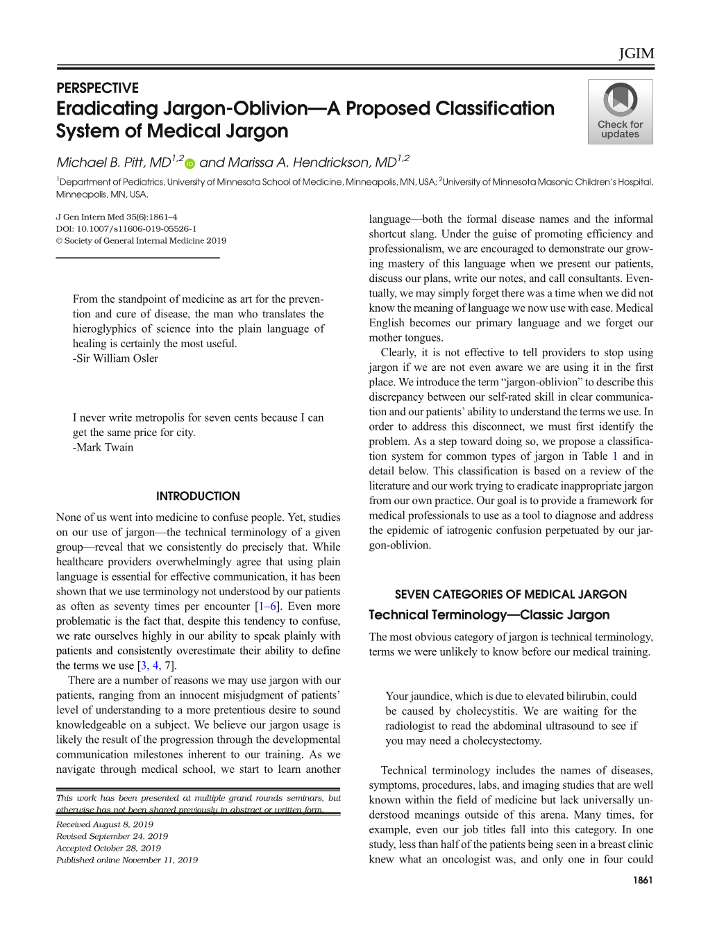 Eradicating Jargon-Oblivion—A Proposed Classification System of Medical Jargon Michael B