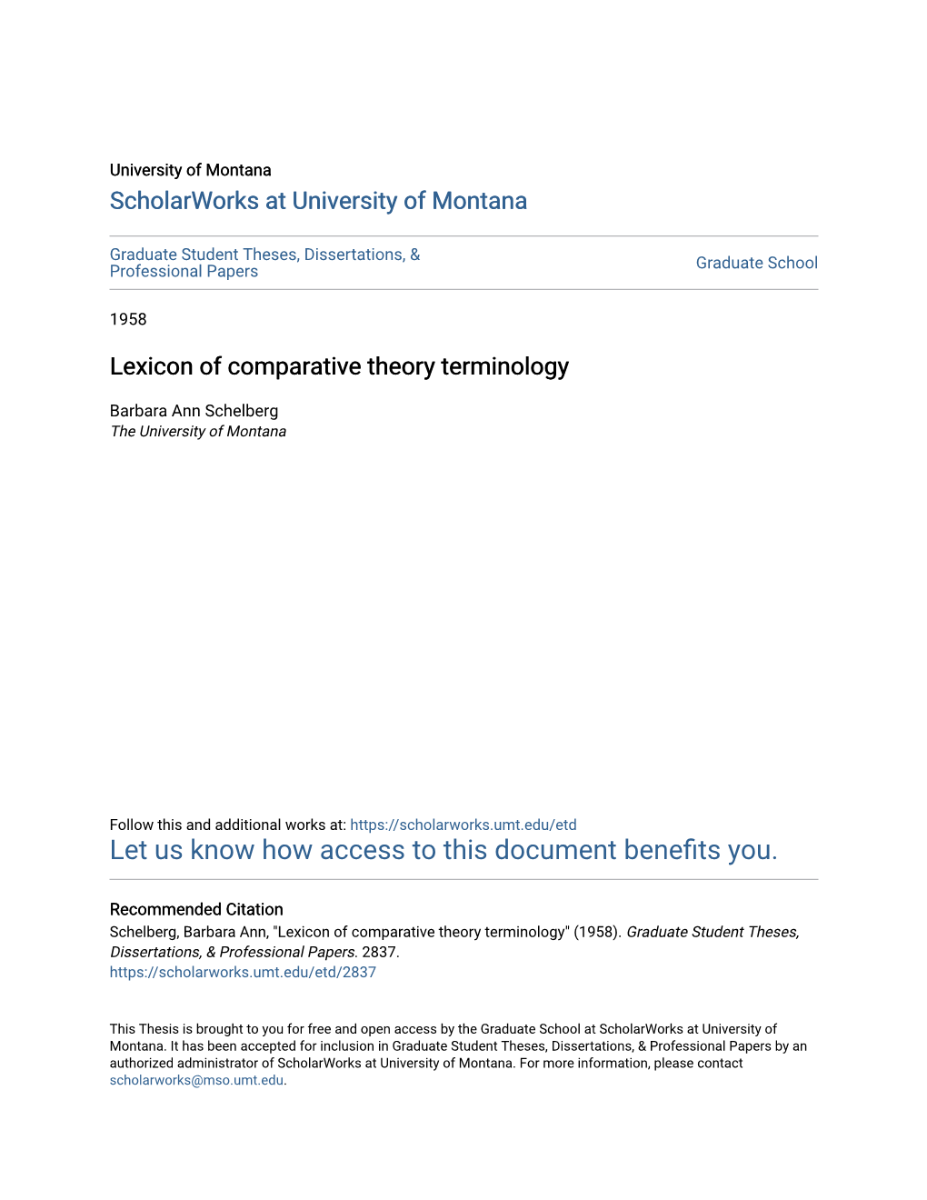 Lexicon of Comparative Theory Terminology