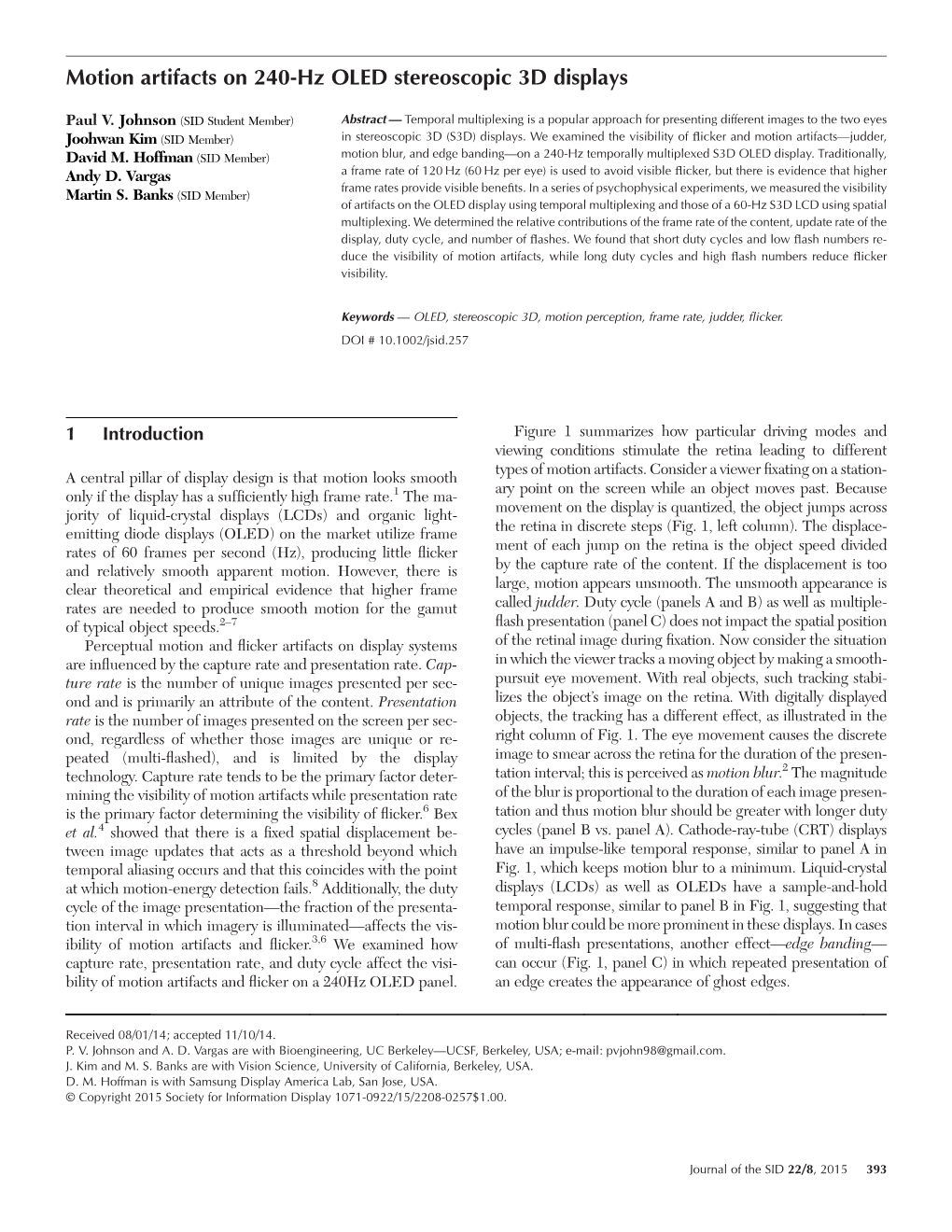 Motion Artifacts on 240-Hz OLED Stereoscopic 3D Displays