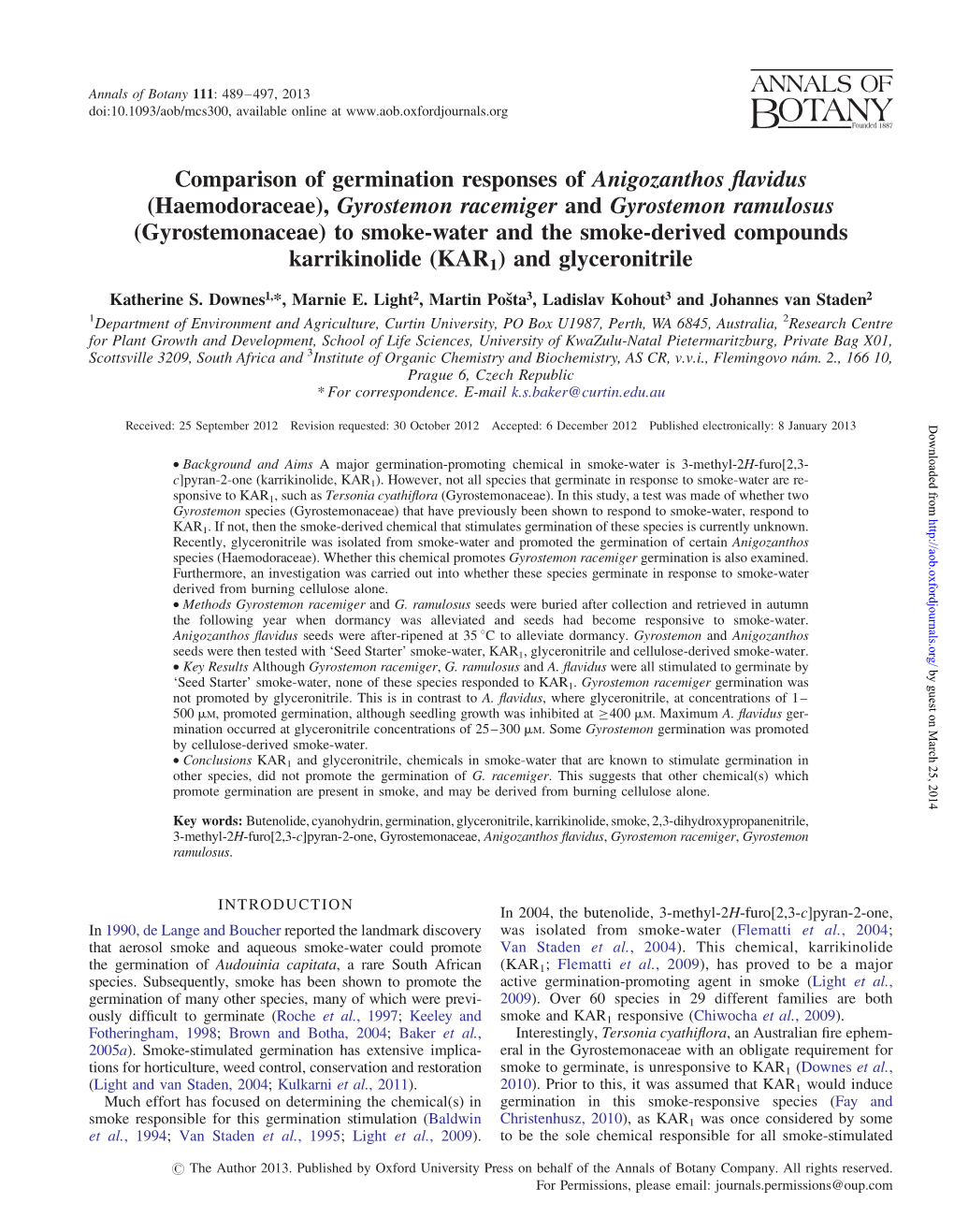 Comparison of Germination Responses of Anigozanthos Flavidus