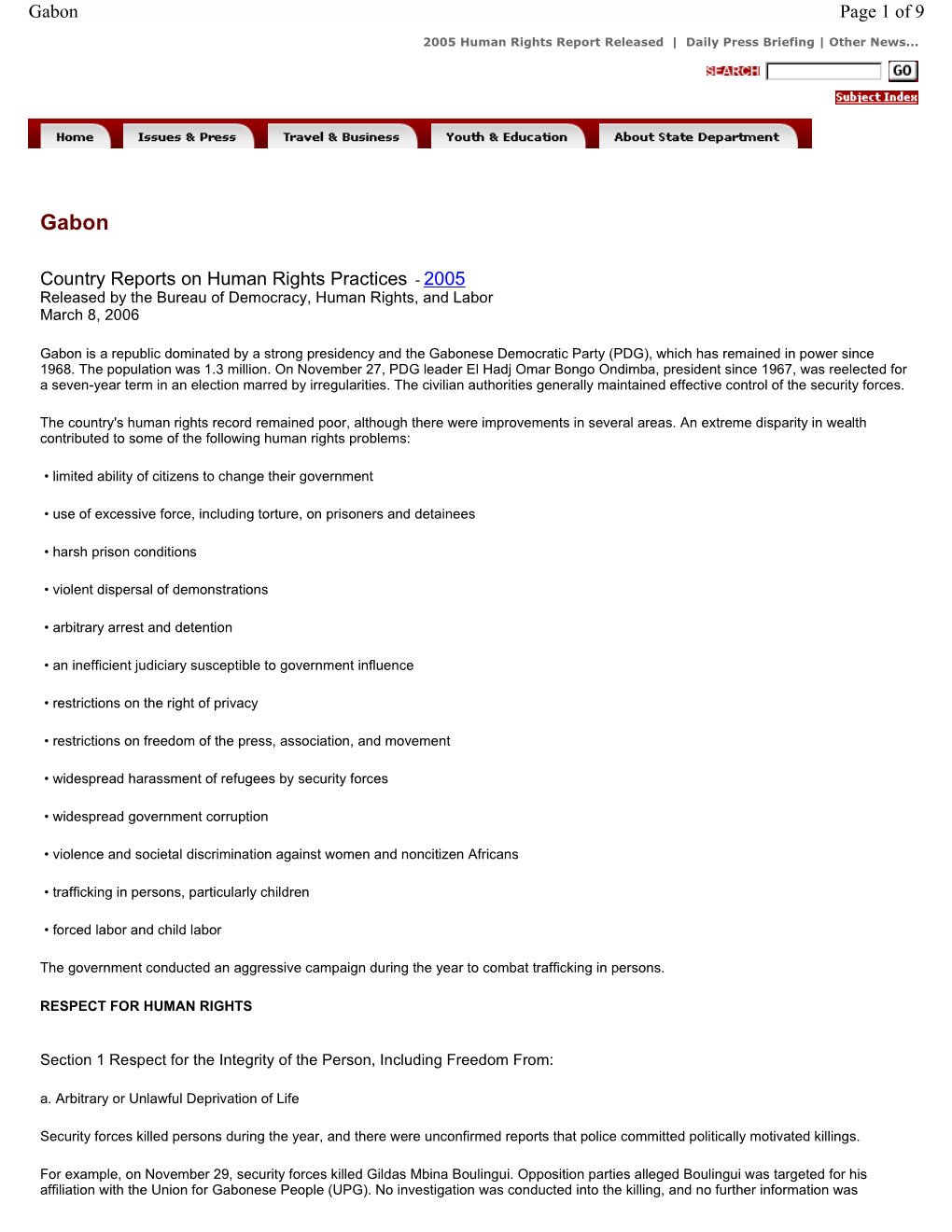 Country Reports on Human Rights Practices - 2005 Released by the Bureau of Democracy, Human Rights, and Labor March 8, 2006