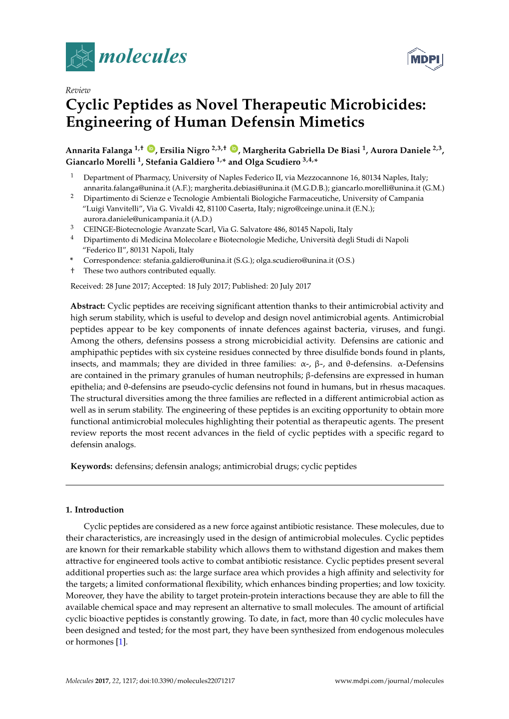 Cyclic Peptides As Novel Therapeutic Microbicides: Engineering of Human Defensin Mimetics