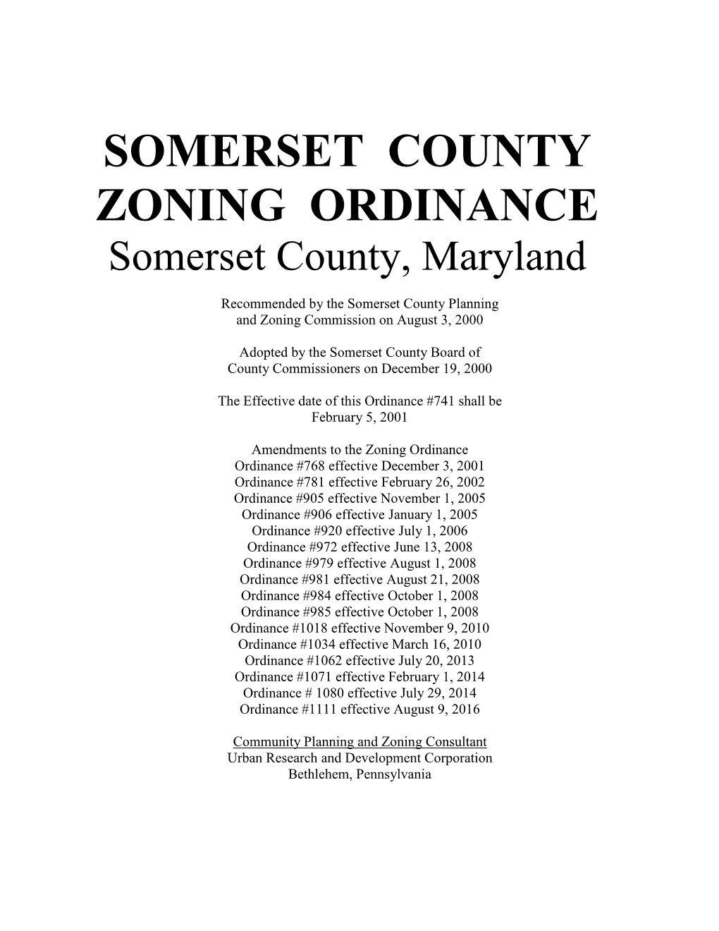 ZONING ORDINANCE Somerset County, Maryland