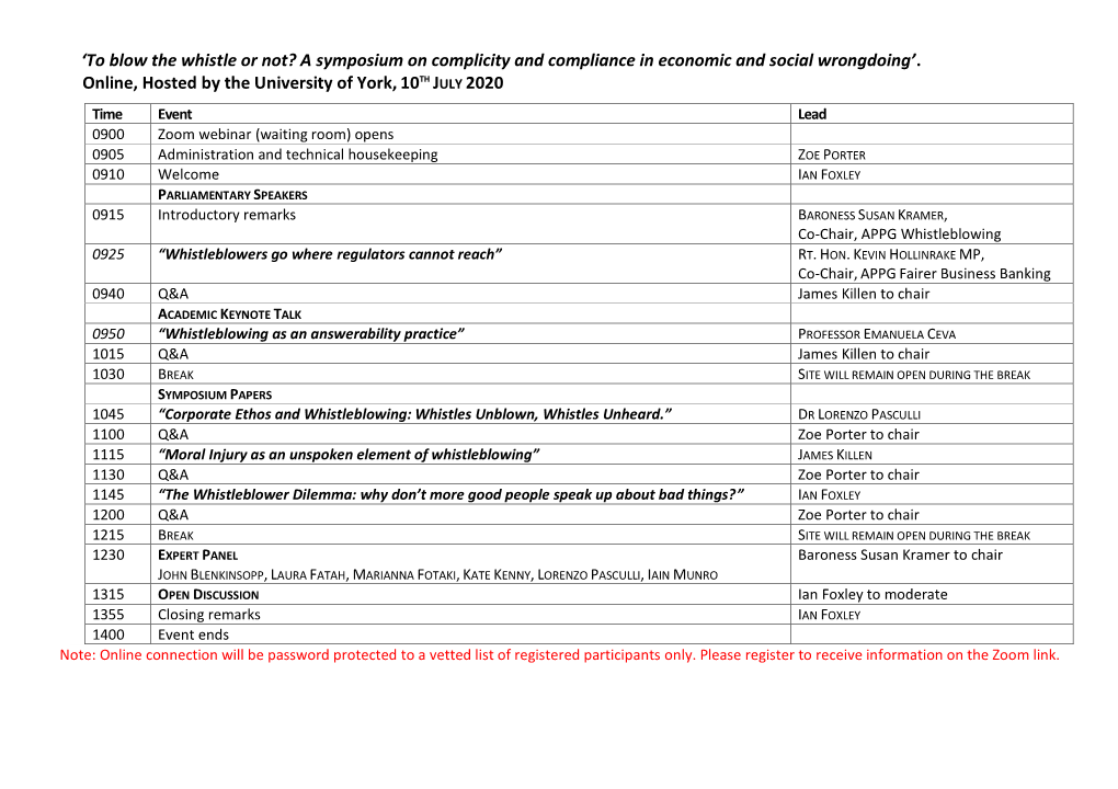 Full Schedule Whistleblowing Symposium