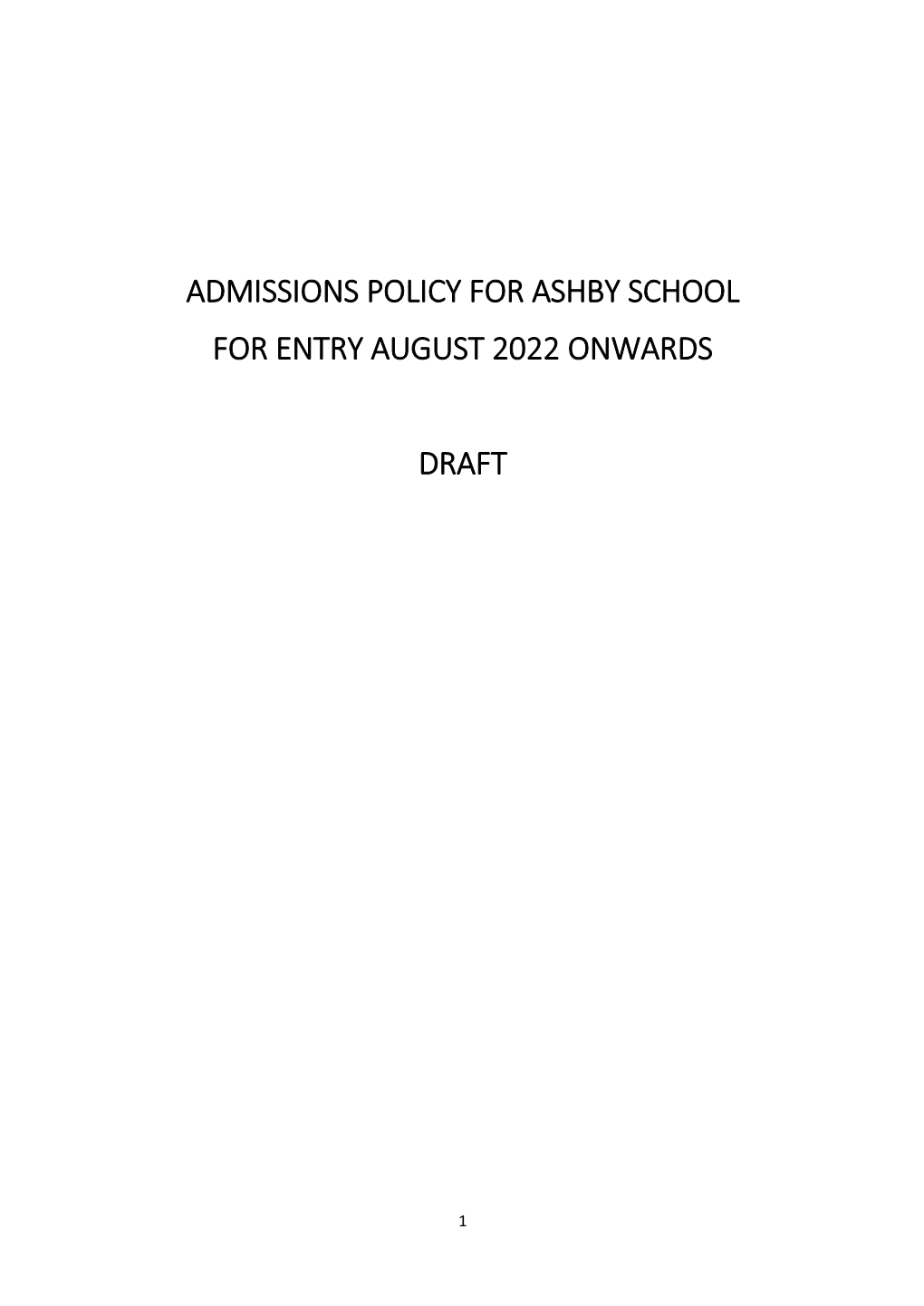 Admissions Policy Draft