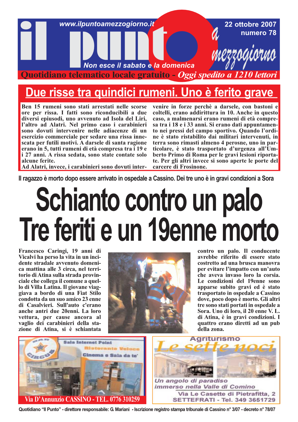 Schianto Contro Un Palo Tre Feriti E Un 19Enne Morto Francesco Caringi, 19 Anni Di Contro Un Palo