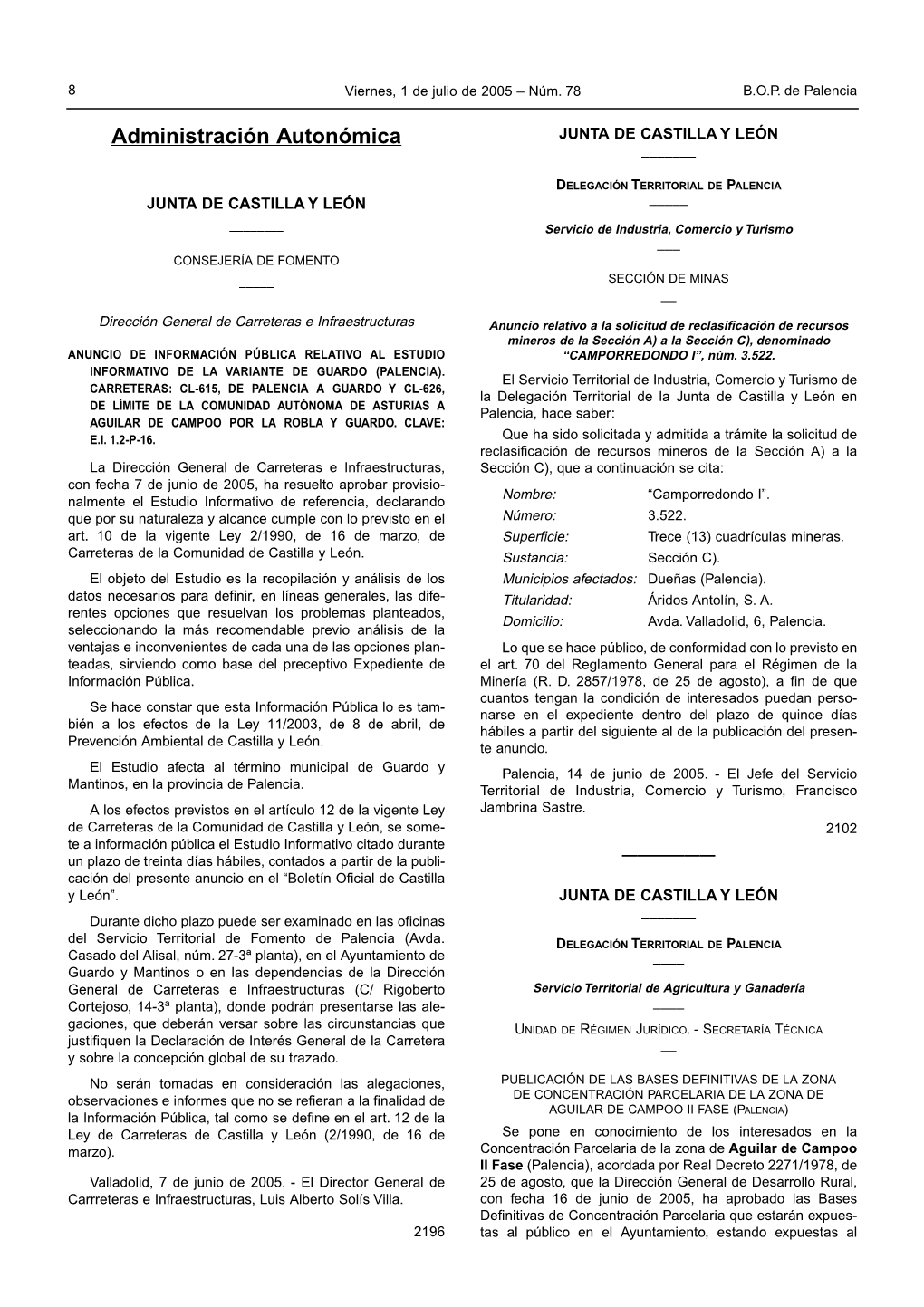 Administración Autonómica JUNTA DE CASTILLA Y LEÓN –––––––