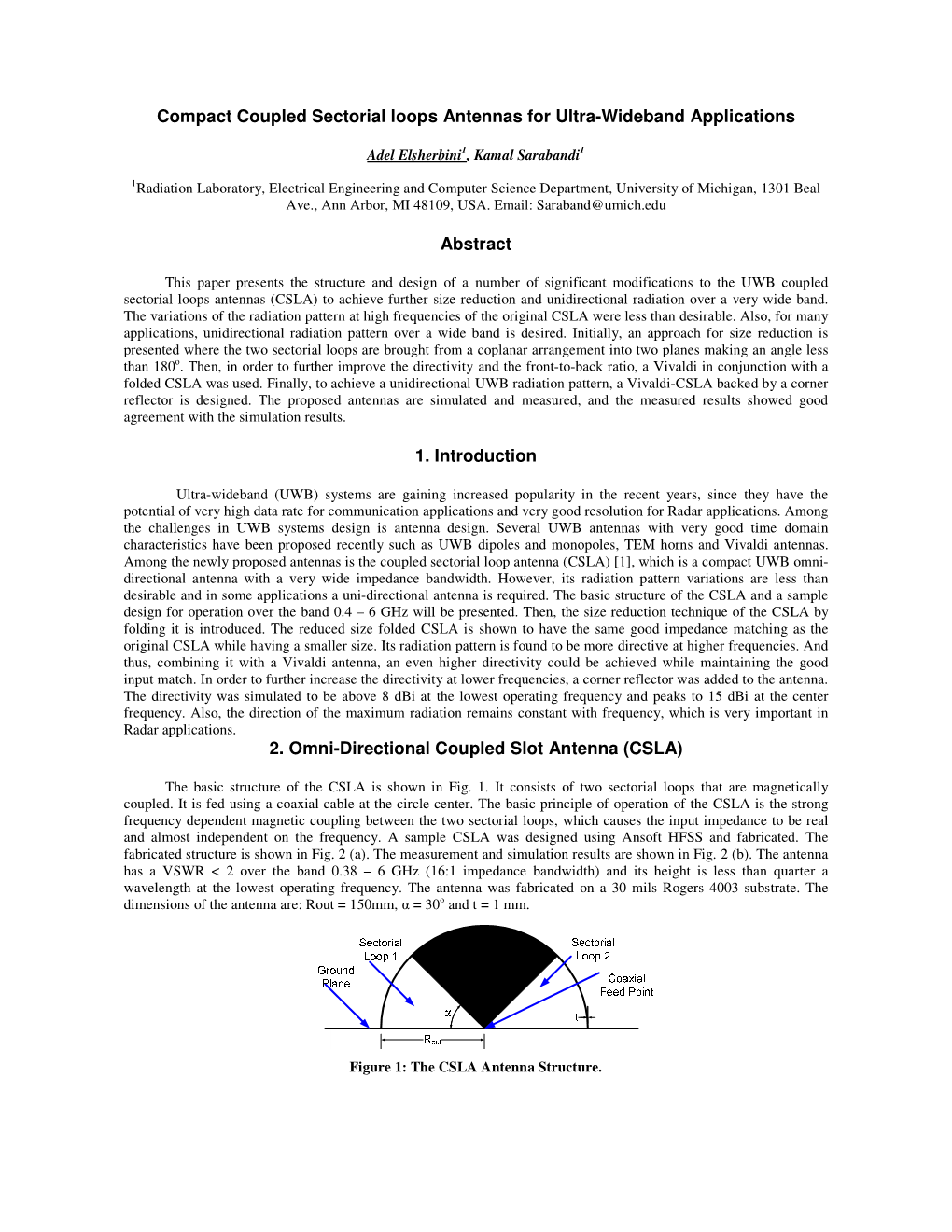 Compact Coupled Sectorial Loops Antennas for Ultra-Wideband Applications