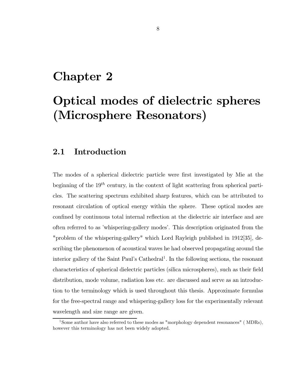 Chapter 2 Optical Modes of Dielectric Spheres (Microsphere Resonators)