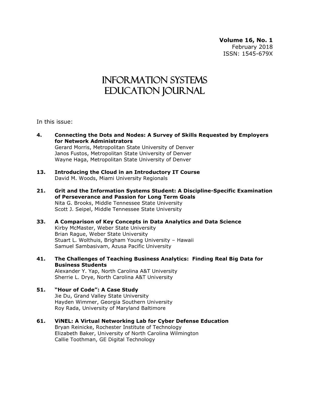 Information Systems Education Journal